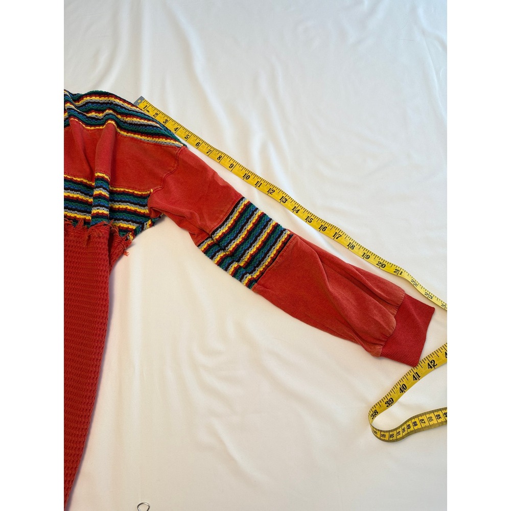 BDG Urban Outfitters Boho Retro Red Rainbow Stripe Waffle Knit LS Tunic Womens M - Picture 5 of 10